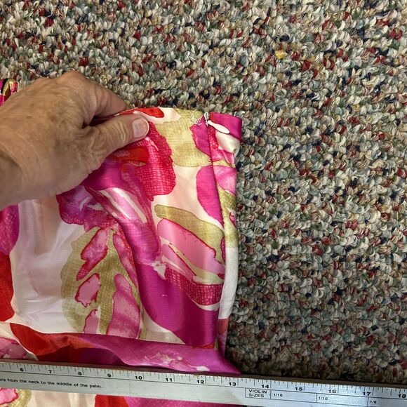 Banana Republic Pink Tropical Floral 100% Silk Strapless A-Line Midi Dress Sz 4 - Picture 10 of 11
